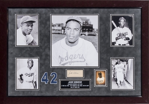 Jackie Robinson Autographed Cut in 22 x 33 Framed Photograph Collage Display (JSA)